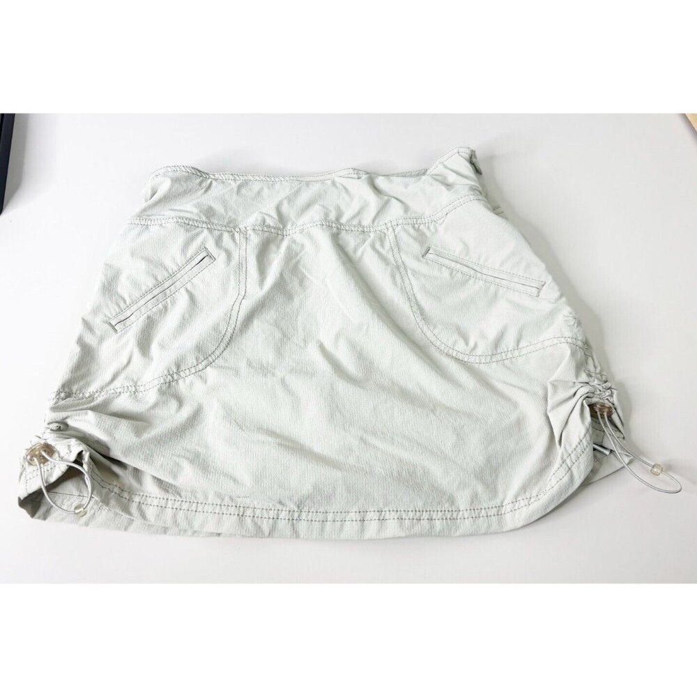 Athleta Sz 4 Rip Stop Activewear Skort Skirt Ecru Khaki Side Ruched Pocket EUC